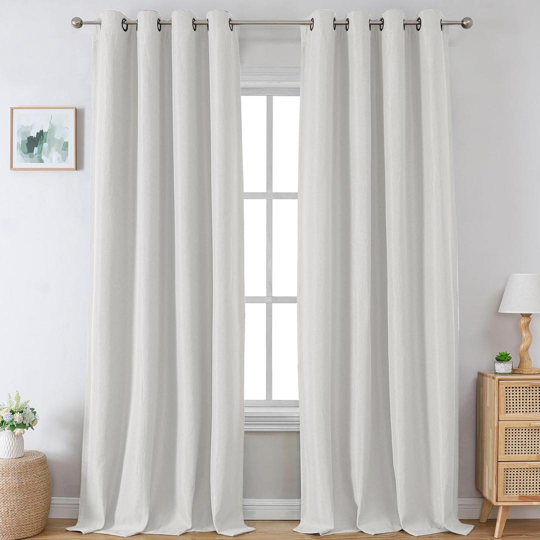 H.VERSAILTEX Linen Blackout Curtains 96 Inches Long for Bedroom/Living Room Thermal Insulated Grommet Curtain Drapes Primitive Textured Linen Burlap Effect Window Draperies 2 Panels - Heather Natural