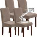 Genina Waterproof Chair Covers for Dining Room, Stretch Jacquard Dining Chair Slipcovers Removable Washable Chair Protector for Kitchen, Hotel, Restaurant (Leaves-Taupe, 4 PCS)