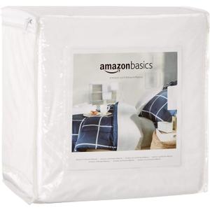 Amazon Basics Waterproof Mattress and Box Spring Protector, Zipper Enclosed Cover to Protect Against Liquid Spills, 12 to 18" Depth, Queen, White