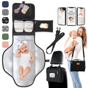 Portable Changing Pad for Newborns, Travel Diaper Changing Pad - Waterproof, Foldable & Detachable Diaper Changing Station for Baby Registry Search (Black)