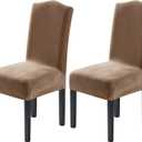H.VERSAILTEX Velvet Dining Chair Covers Stretch Chair Covers for Dining Room Set of 2 Parson Chair Slipcovers Chair Protectors Covers Dining, Soft Thick Solid Velvet Fabric Washable, Camel