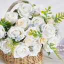 50 Pcs White Roses Artificial Flowers, Real Touch Velvet Roses Bouquet Fake Flowers Bulk, Artificial Roses with Long Stems for Birthday Gift Women Mom DIY Bridal Wedding Centerpiece Decorations