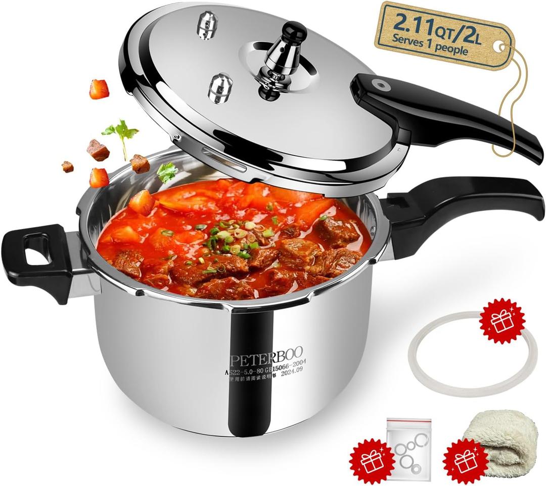 Premium Stainless Steel Small Pressure Cooker 2 quart | 8 Safety Features & Quick Cooking | stovetop pressure cookers;instant pot pressure cooker;olla de presion mini pressure cooker 2+qt
