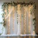 10x10ft White Tulle Backdrop Curtain with Lights String Sheer Drapes for Wedding, Birthday, Baby Shower, Bridal Shower, Photo Booth, Party, Home Decor (2 Panels, White)
