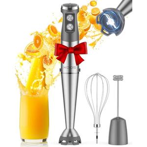 KOIOS Immersion Blender, 1000W Anti-scratch 3-in-1 Hand Blender, Upgraded 12 Speed Stainless Steel Blade Stick Blenders with Turbo Mode, Whisk and Milk Frother, Non-BPA