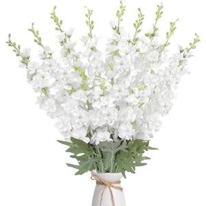 16Pcs White Delphinium Artificial Flowers 33.5'' Long Stem Silk Larkspur Flowers Bulk Faux Silk Flowers for Tall Vase Wedding Table Centerpieces Home Garden Outdoor Decor, White
