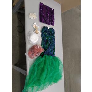 7 Pcs Mermaid Costume for Women Adult，Mermaid Tube Top Skirt Costume with Curly Wig and Purse, Shell Necklace Bracelet Waist Chain for Halloween Cosplay Dress Up Theme Party