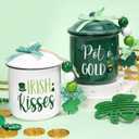 Nefelibata St. Patrick's Day Ceramic Canister Tiered Tray Decor Bowl Pot o' Gold Irish Kisses Candy Holder with Green Buffalo Plaid Bowknot Shamrock Table Centerpiece Decoration Supplies, Set of 2