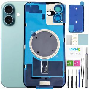16 Plus Back Glass Replacement for iPhone 16 Plus Rear Back Cover Glass Waterproof and Camera Lens+Professional Repair Tool Kit (Teal)