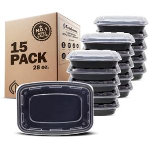 Freshware Meal Prep Containers [15 Pack] 1 Compartment Food Storage Containers with Lids, Bento Box, BPA Free, Stackable, Microwave/Dishwasher/Freezer Safe (28 oz)