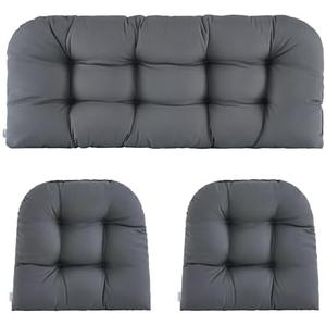 ZEOLABS Wicker Chair Cushions of 3 Pieces Waterproof Tufted Outdoor Seat Cushions for Patio Furniture Sofa Settee Couch,1 Loveseat and 2 U-Shaped Cushions,Dark Grey