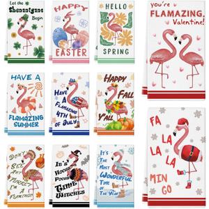 11 Pcs Kitchen Towels 14x21 Inch Cute Dish Towels Seasonal Christmas Lady Women Gift Holiday Hand Towels for Home Kitchen Bathroom Decoration (Flamingo)