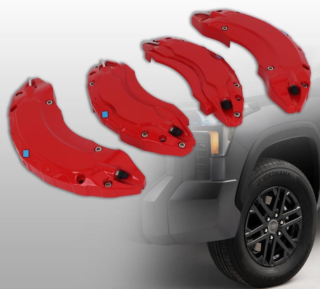 Caliper Covers Brake Compatible for Toyota Tundra 18 in 20 in Wheel Hub Fit Front and Rear Car Caliper Cover Accessories 2WD/4WD 2022-2025 Set of 4 Red