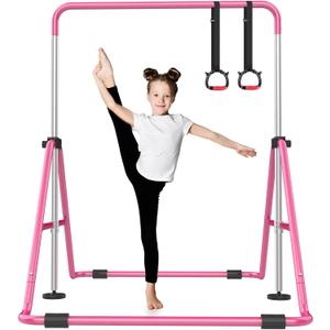 Foldable Gymnastics Bar, 5-Height Adjustable Gymnastic Bars for Kids at Home,Robust & Stable for Indoor/Outdoor Using,Weight Limit 140LBS