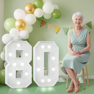 2.3FT 80 Marquee Numbers, 80 Light up Numbers 80th Birthday Decorations for Birthday Party Anniversary Backdrop