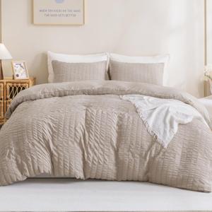 Litanika King Size Comforter Set Khaki, 3 Pieces Lightweight Seersucker Bedding Comforters Sets, Soft Bed Set (104x90In Comforter & 2 Pillowcases)
