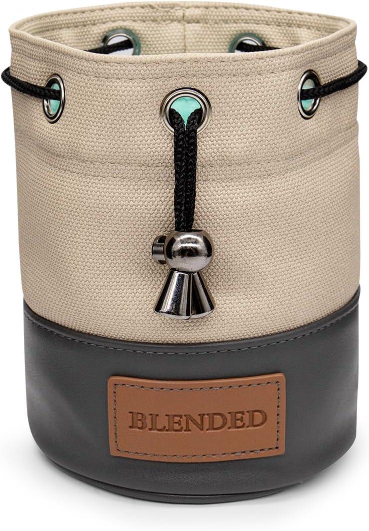 Golf Valuables Pouch, Bucket Waist Design Golf Pouch Bag with Drawstrings Golf Tee Bag Pouch Leather for Men Women Khaki