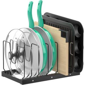 Pot Lids Organizer Rack for Cabinet and Countertop,Lid Organizer with 8 Adjustable Compartments, Perfect to Store Pots, Pans, Lids, Cutting Board, Bakeware Organizer Rack