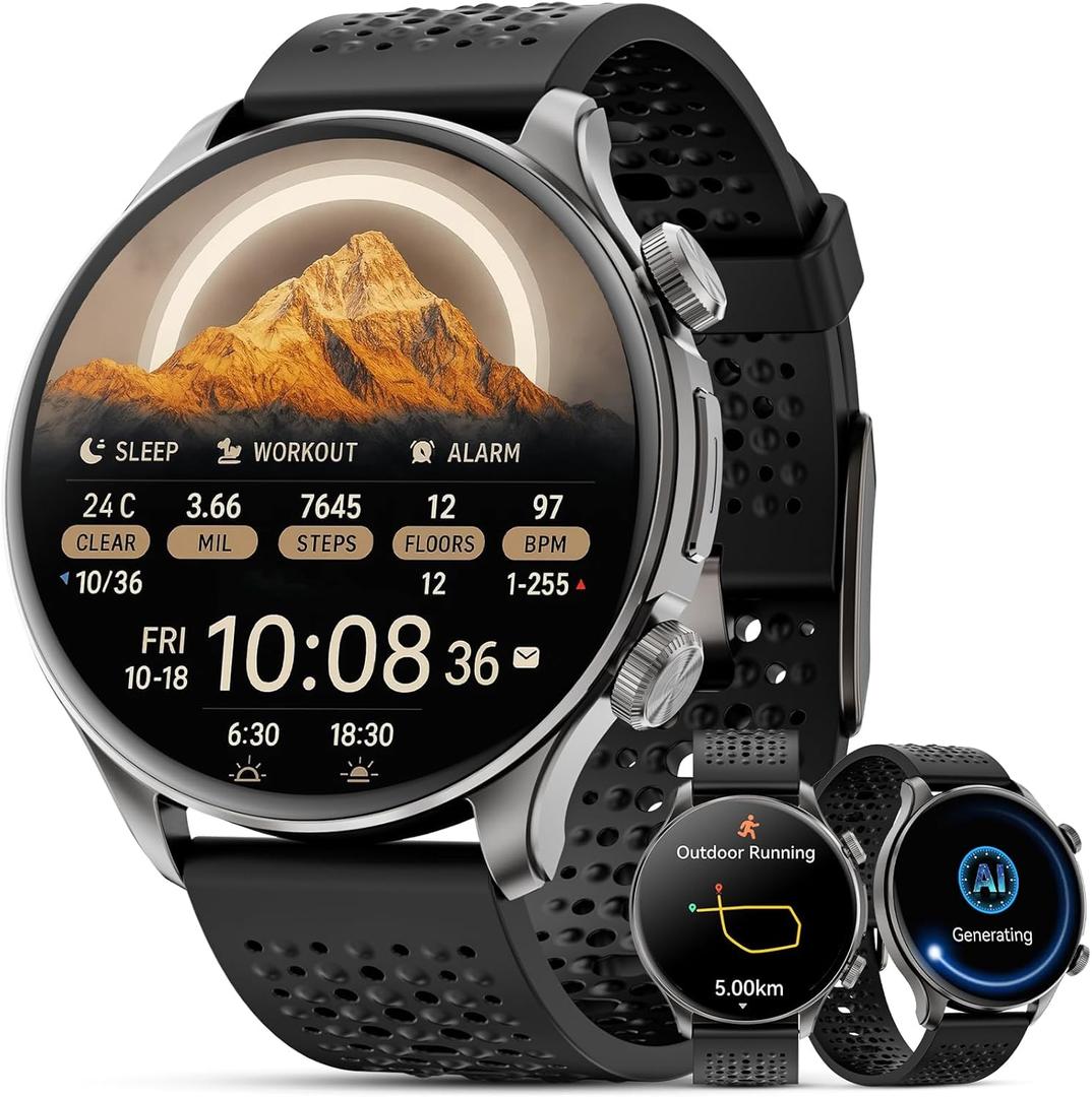 GPS Smart Watches for Men (Answer/Make Call), 1.60" AMOLED Display Smartwatch, 170+ Sports Modes Fitness Tracker Watch with Compass Pedometer, 5ATM Waterproof Mens Smart Watch for Android iPhone (Black)