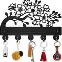 MAYJOYDIY Cherry Blossom Wooden Key Holder Flower Branch Key Hanger for Wall 11.8×7.9 Inch Decorative Wall Mount Coat Rack with 5 Alloy Hooks for Entryway Kitchen Office Bedroom Gift
