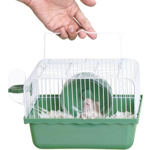 9.16x7x6.3 inch Small Portable Hamster Cages, Hamster Carrier, Pet Travel Carrier, Small Animal Pet Cages, with Water Bottle, Food Bowl, Wheel, Green