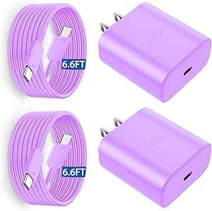 Type C Charger Fast Charging, 45W USB-C Super Fast Charger with 6.6FT C Charger Cable Cord Android Phone Charger for Galaxy S23 Ultra/S23/S23+/S22/S22 Ultra/S22+/Note 20/S20/S21, Purple