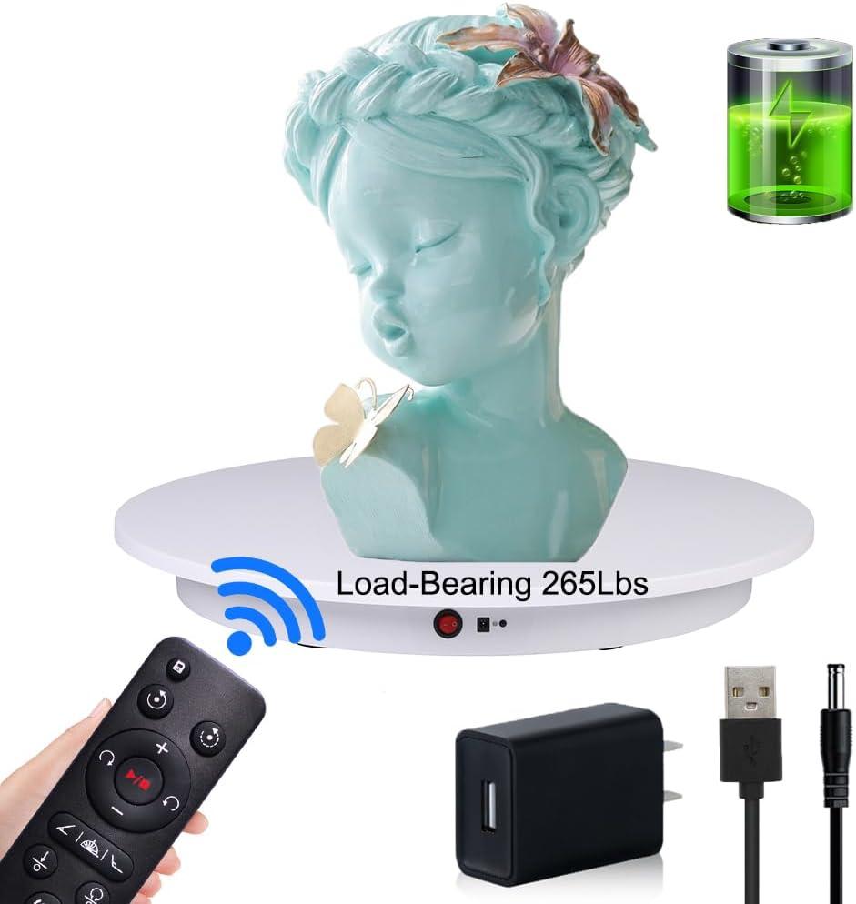 JAYEGT Motorized Rotating Display Stand ,360 Degree Electric Rotating Photography Turntable For Products DisplayVideo Show, Outdoor ShowRemote Control(White / 16.5inch / 265 Lbs Load / Rechargeable)
