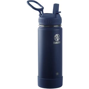 Takeya 18 oz Actives Stainless Steel Water Bottle with Straw Lid – Leakproof, Double-Wall Insulated, Keeps Drinks Cold 24 hrs/Hot 12 hrs, BPA-Free, Powder-Coated, Gym & Travel, Midnight Blue
