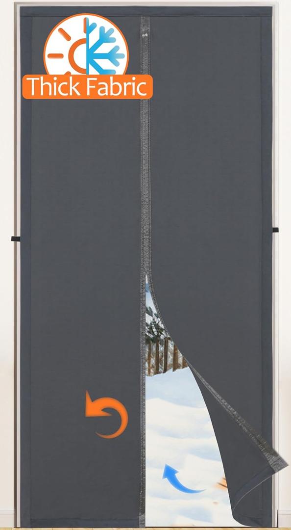 Magnetic Thermal Insulated Door Curtain Temporary Magnetic Screen Fits Size 30"X80" Thicker Layered Fabric Self Closing Door Curtains with Thicken Cotton for Winter Back/Front Doors