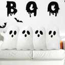 Soaoo 4 Pcs Halloween Throw Pillows Ghost Decor Ghost Plush Spooky Pillows for Sofa Bed Stuffed Halloween Pillow for Couch Party Outdoor Home Decorations Decor Cushion