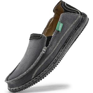 VILOCY Mens Slip on Deck Shoes Zero Drop Casual Canvas Loafer Vintage Flat Boat Shoes (9, Grey)