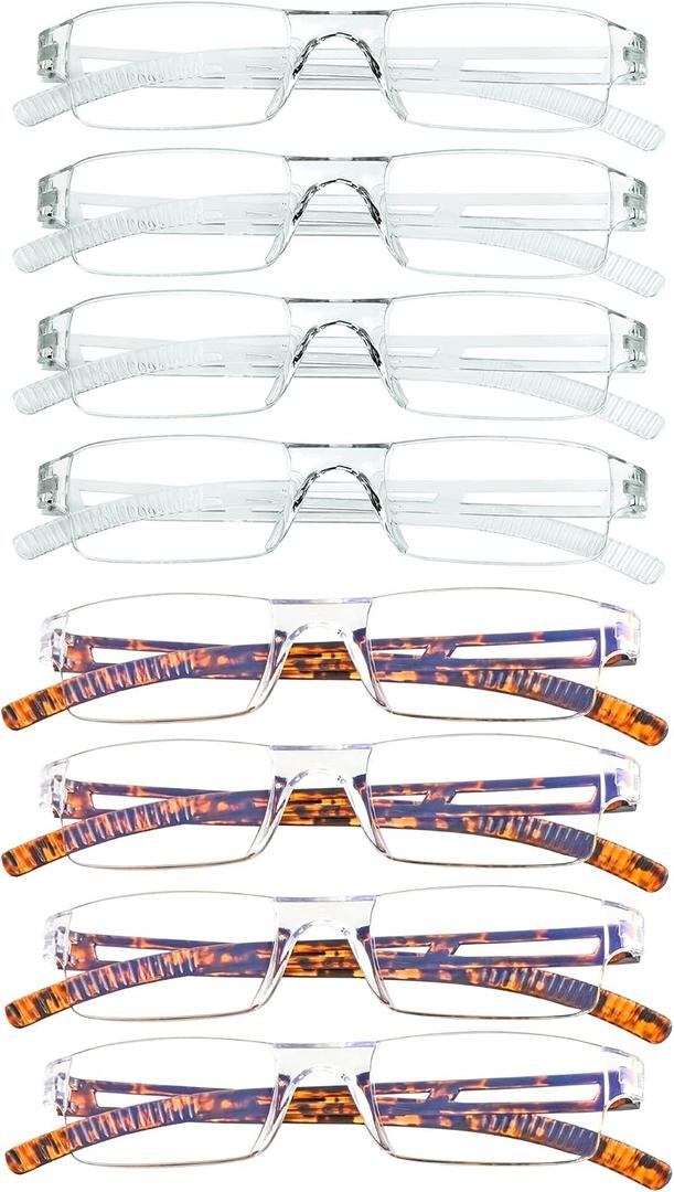 VisionGlobal 8 Pairs Reading Glasses, Blue Light Blocking Glasses, Computer Reading Glasses for Women and Men, Fashion Square Eyewear Frame (4clear+4tortoise,+1.50 Magnification)