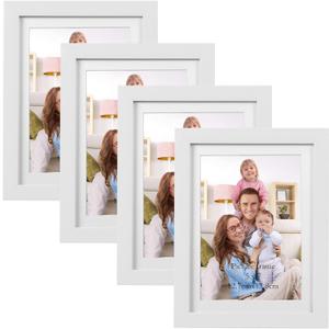 Giftgarden 5x7 Picture Frame Set of 4 White Wood Grain Frames for 5x7 Photos with Mat or 6x8 Without Mat, Wall or Tabletop Display