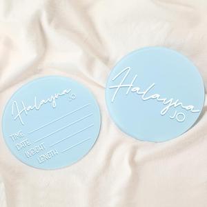 Geelin 2 Pcs 6 Inch Newborn Announcement Sign for Hospital Acrylic Birth Announcement Sign Baby Name Milestone Plaques DIY with 14 Sheets Alphabet Stickers for Photo Props Baby Shower (Blue)