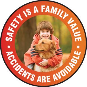 Accuform MFS809 Slip-Gard Adhesive Vinyl Round Floor Sign, Legend "Safety is A Family Value - Accidents are AVOIDABLE", 8" Diameter