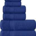 BOUTIQUO 6 Pack Cotton Towel Set, Contains 2 Bath Towels 27x54 inch, 2 Hand Towels 16x24 inch & 2 Wash Coths 12x12 inch, Ideal Everyday use, Ultra Soft Compact & Lightweight - Navy Blue