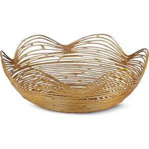Mela Artisans Metal Bowl, Gold, Large, 12 x 4.5 x 6, Ruffle Decorative Style Bowls for Fruits & More, Kitchen Counter w/Round Underneath, Handmade, Sustainable, Elegant, Modern