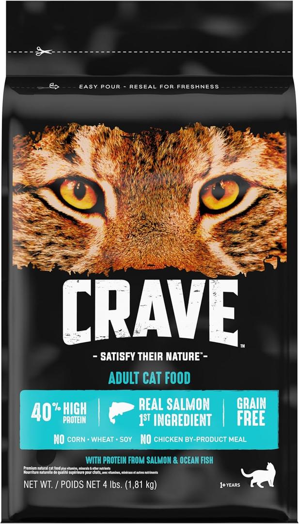 CRAVE Grain Free Adult High Protein Natural Dry Cat Food with Protein from Salmon & Ocean Fish 4 lb (4 Pound (Pack of 1))