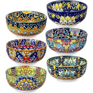 vancasso 2.7 Oz Ceramic Mini Dipping Bowls Set of 6, 3 Inch Small Dip Bowls for Sauce, Soy Sauce, Sushi, Condiments & Side Dishes, Chinoiserie Floral Style, Microwave & Dishwasher Safe, SELENE Series