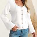 Saodimallsu Womens Bell Sleeve Cardigan Sweaters Button Down Long Sleeve Fall Trendy Sweaters 2025 U Neck Knit Outwear (White, L)