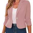 Traleubie Women's Cropped Blazers 3/4 Ruched Sleeve Lightweight Office Wear Short Blazer with Button, (Large)