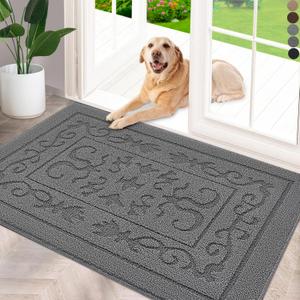 FONEYI Indoor Doormat, Front Back Door Mat 36"x59" Washable, Rubber Backing Non Slip Door Mats, Low-Profile Absorbent Entrance Doormats Inside Floor Mats for Entryway, Resist Dirt Entry Rugs, Grey (5' x 3' (Rectangular), Dark Grey)