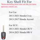 SUPALAND Key Fob Shell Case Replacement Fits for Honda Accord Civic CRV HRV 2013-2021 Keyless Entry Remote Control 4 Button Pad Cover MLBHLIK6-1TA MLBHLIK6-1T