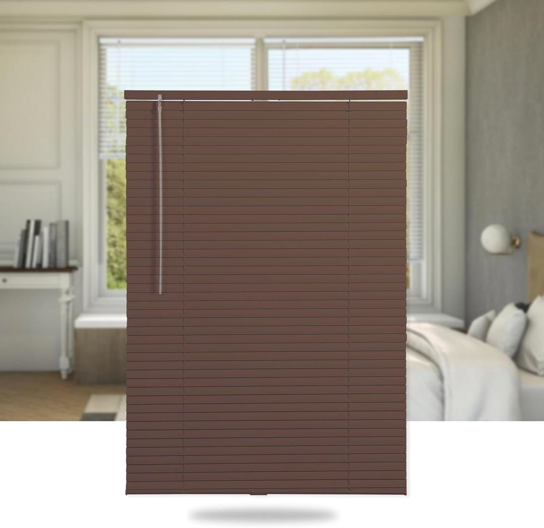 SEEYE Cordless Mini Blinds Aluminum Venetian Blind Horizontal Window Shades, 1" Slat Size - Rooming Darkening Blinds Anti-UV & Waterproof for Bedroom, Office, Easy to Install, 70" W x 48" H, Brown