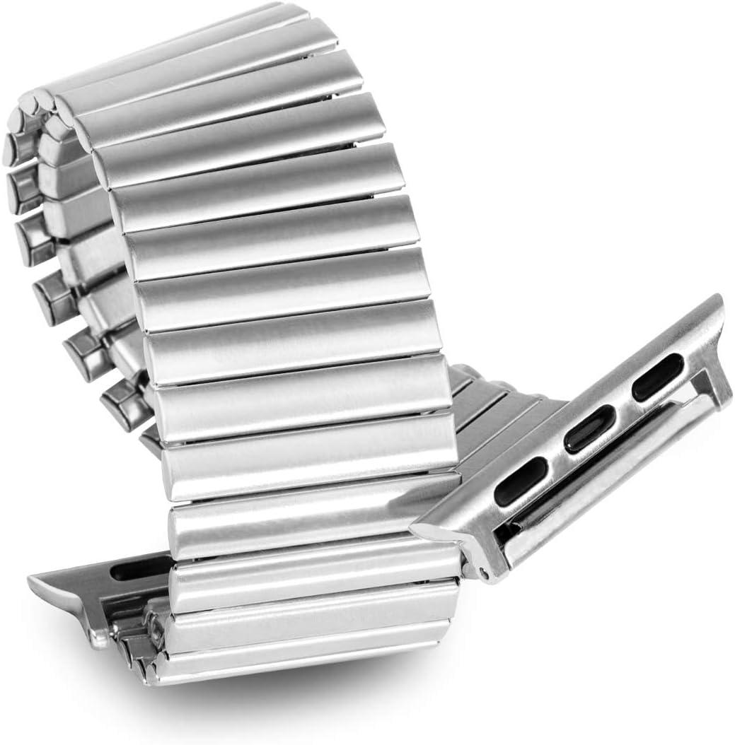 Stainless Steel Stretchable Band Compatible with Apple Watch Series 6/5/4/3/2/1 SE, 41mm/45mm/42mm/38mm/40mm/44mm, Expansion Clasp, Black, 38mm/40mm/42mm/44mm (Silver)