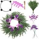 Potchen Christmas Advent Wreath Candle Holder Ring Purple Ribbon DIY Advent Wreath 4 Candle Holder Traditional Catholic Christmas Decoration Set for Church Table Centerpiece Holiday Gift (Cypress 2)