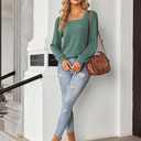 Zeagoo Long Sleeve Square Neck Shirts Lightweight Rib Knit Pullover Sweater Causal Loose Fit Tunic Blouse Top (Green)