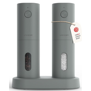 LARS NYSØM Electric Salt and Pepper Grinder Set, USB Rechargeable, Automatic Salt and Pepper Mills, Spice Shakers Refillable with LED Light, Adjustable Coarseness, Ceramic Grinder (Ash Gray)