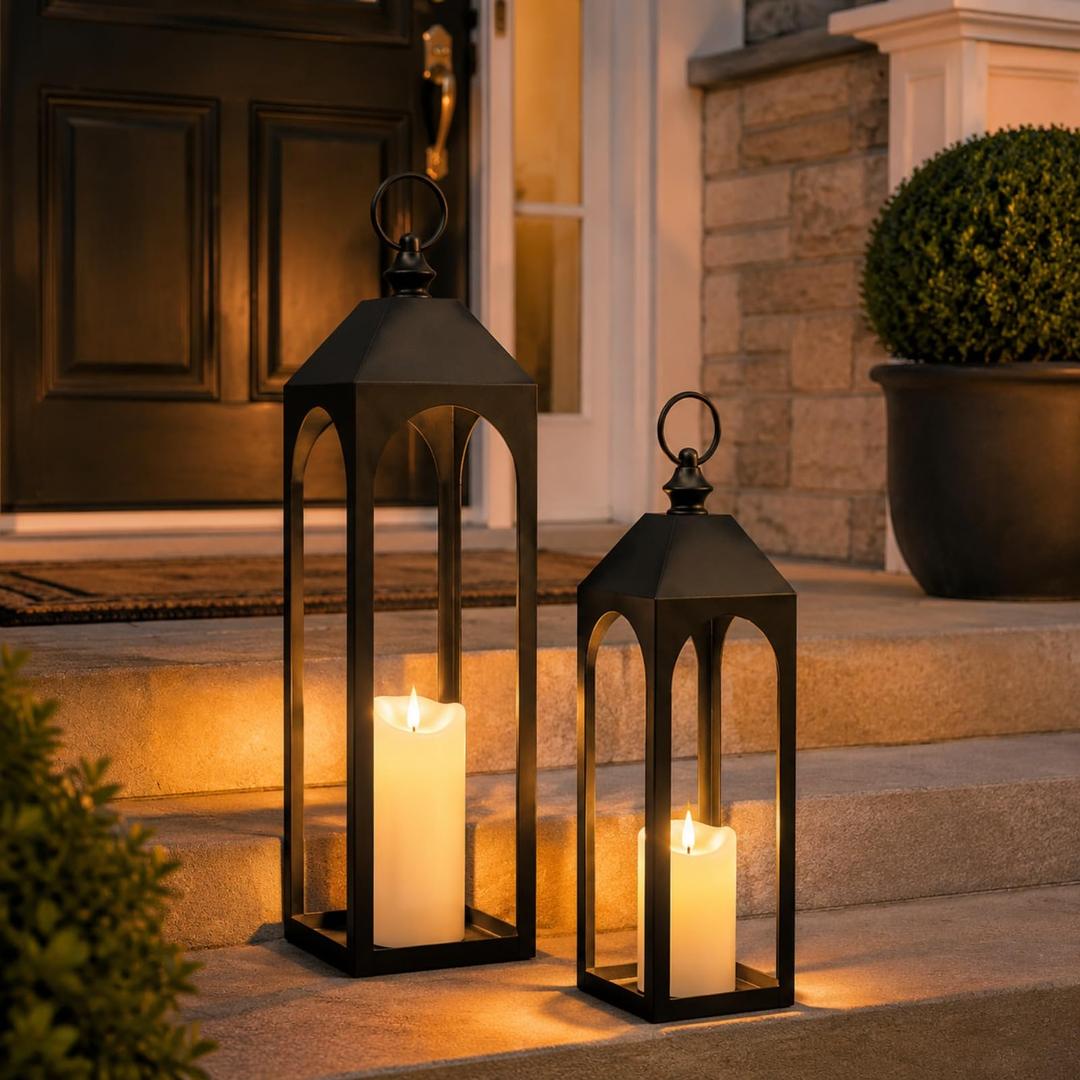 Kittmip 25"&19"&13" Large Decorative Lantern Outdoor Indoor, Set of 3 Black