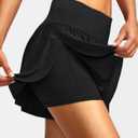 Soothfeel Women's High Waisted Swim Skirt Shorts 3" Flowy Swimsuit Bathing Suit Swim Bottoms for Women with Pockets UPF 50+ (Black, L)